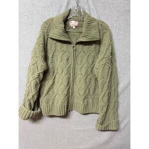 Pink Republic Sweaters Sage Green Zip Up Terry Chenille Pointelle Cardigan XL